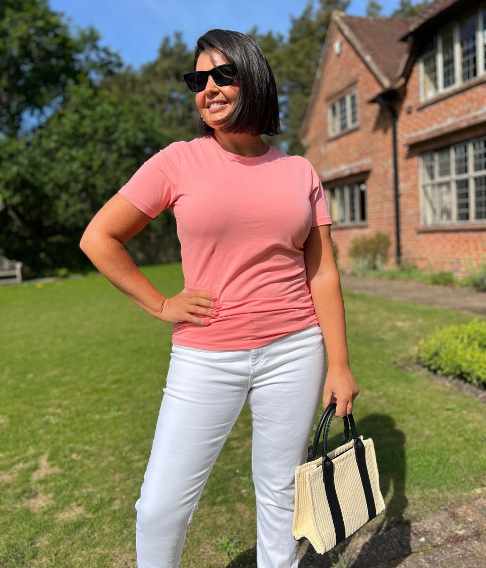 Peach Crew Neck Stretch T-Shirt