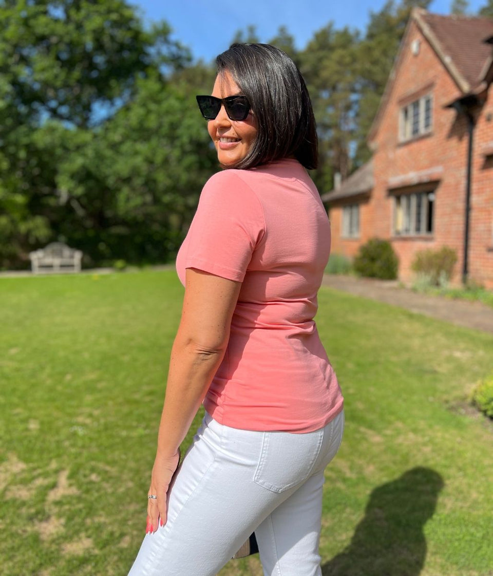 Peach Crew Neck Stretch T-Shirt