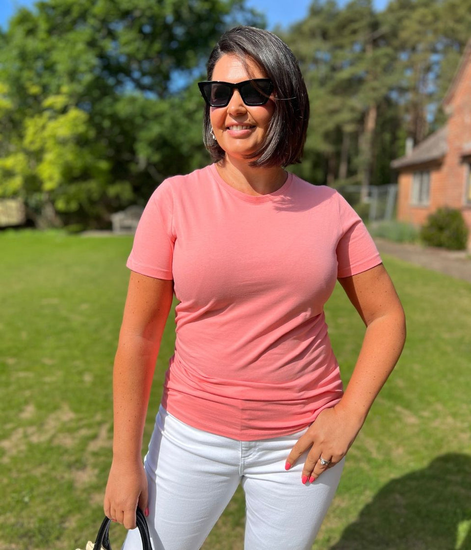 Peach Crew Neck Stretch T-Shirt