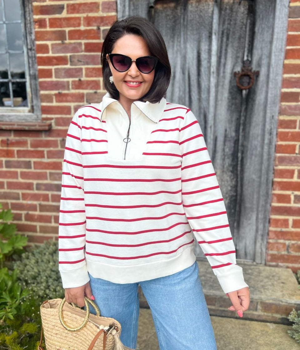 Ivory Striped Ex Seasalt Tideline Half Zip Sweatshirt