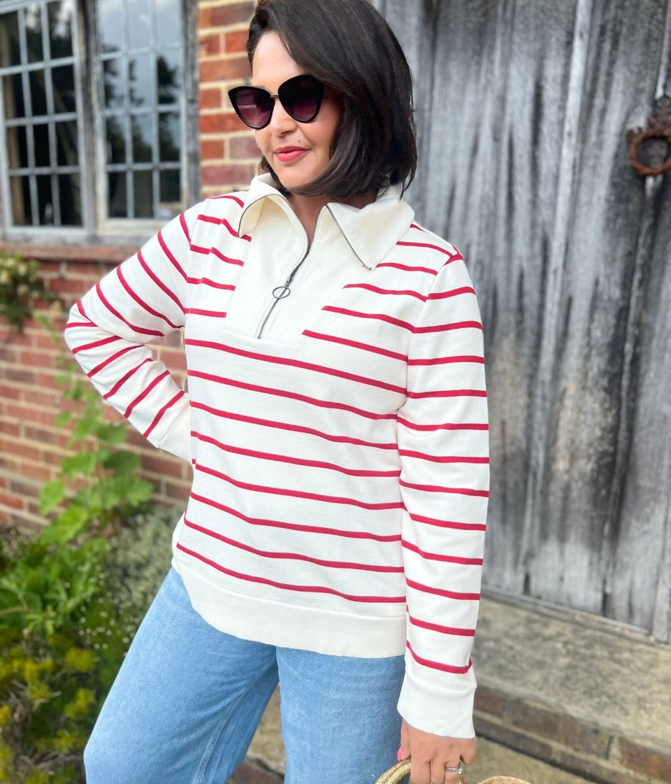 Ivory Striped Ex Seasalt Tideline Half Zip Sweatshirt