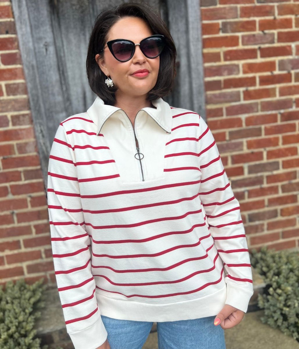 Ivory Striped Ex Seasalt Tideline Half Zip Sweatshirt