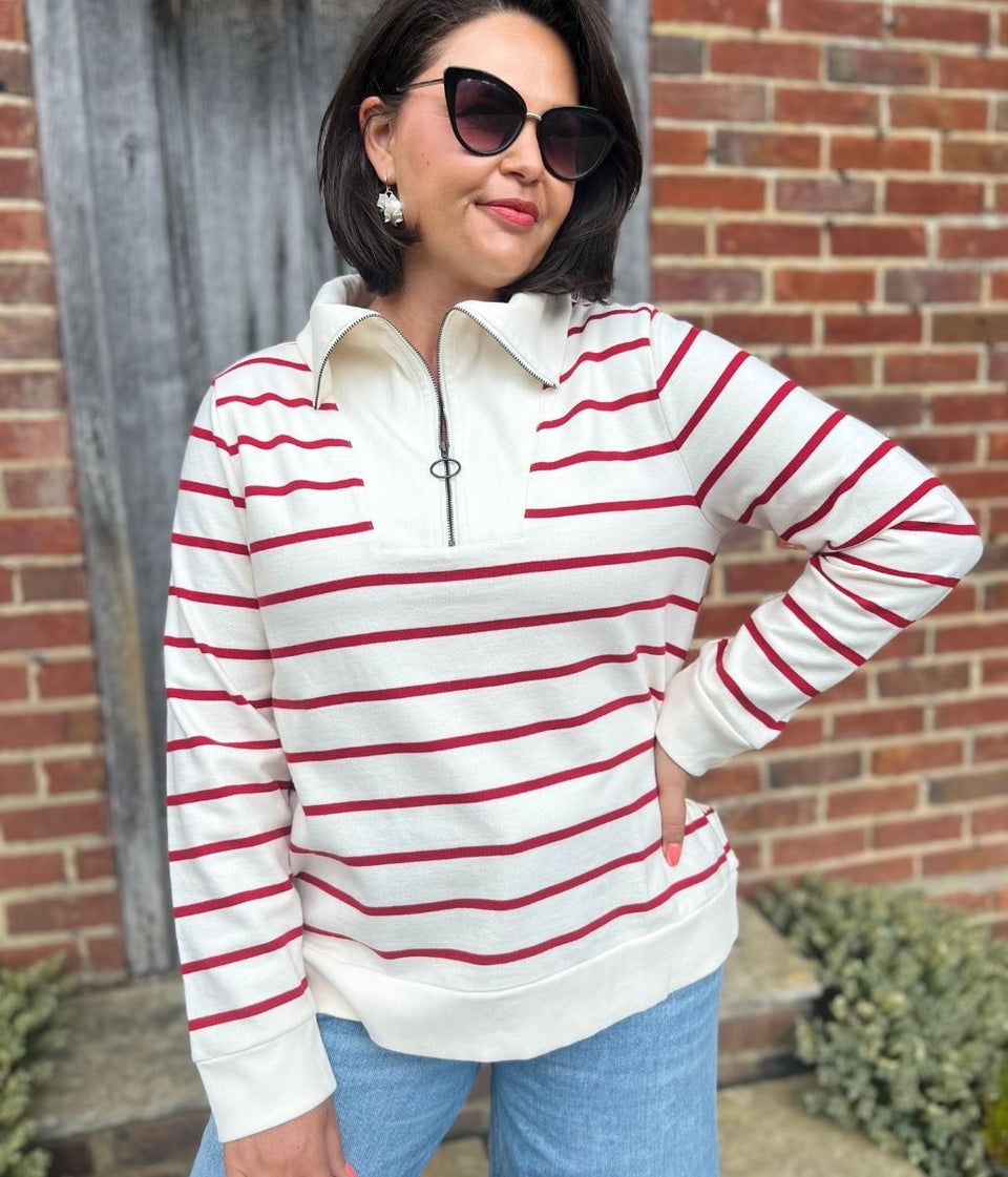Ivory Striped Ex Seasalt Tideline Half Zip Sweatshirt