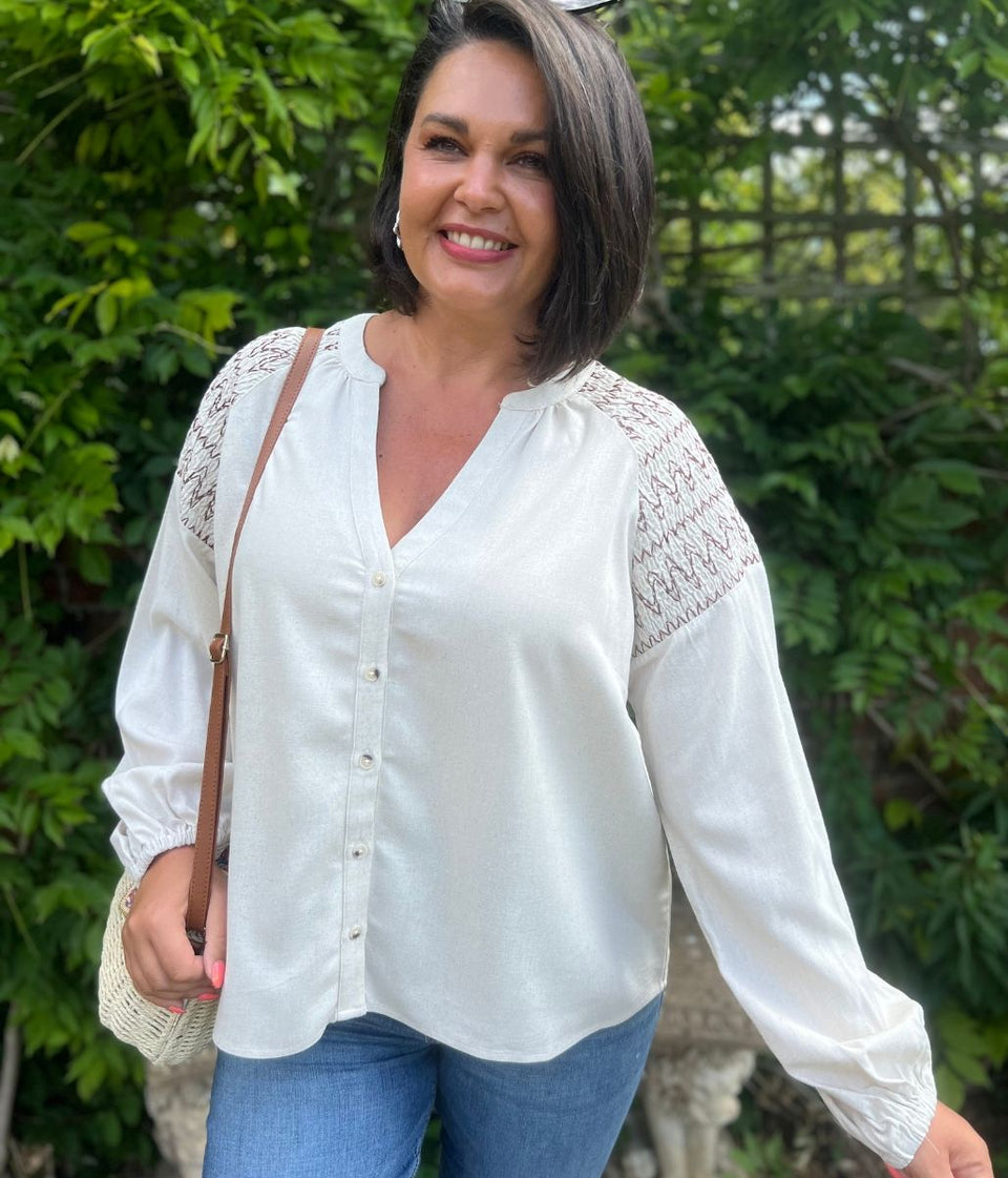 Natural Linen Blend Blouse