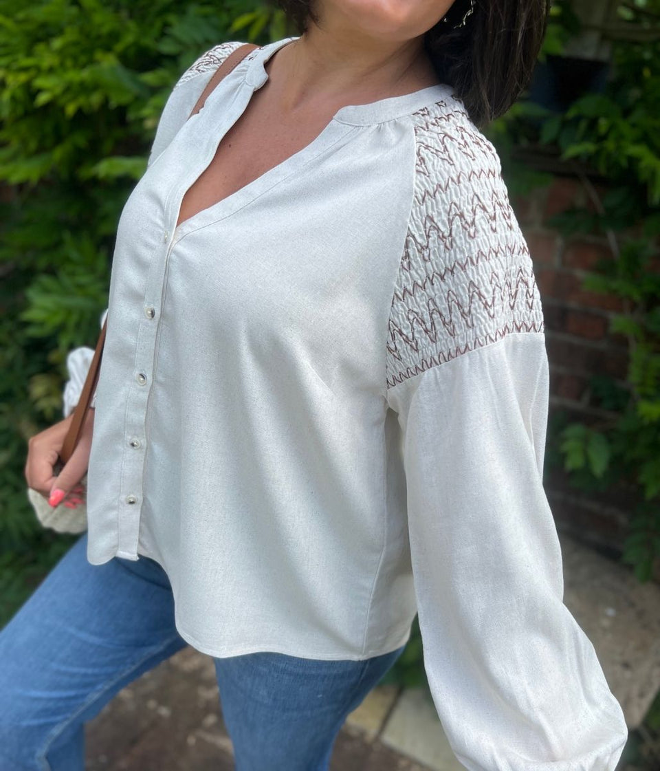 Natural Linen Blend Blouse