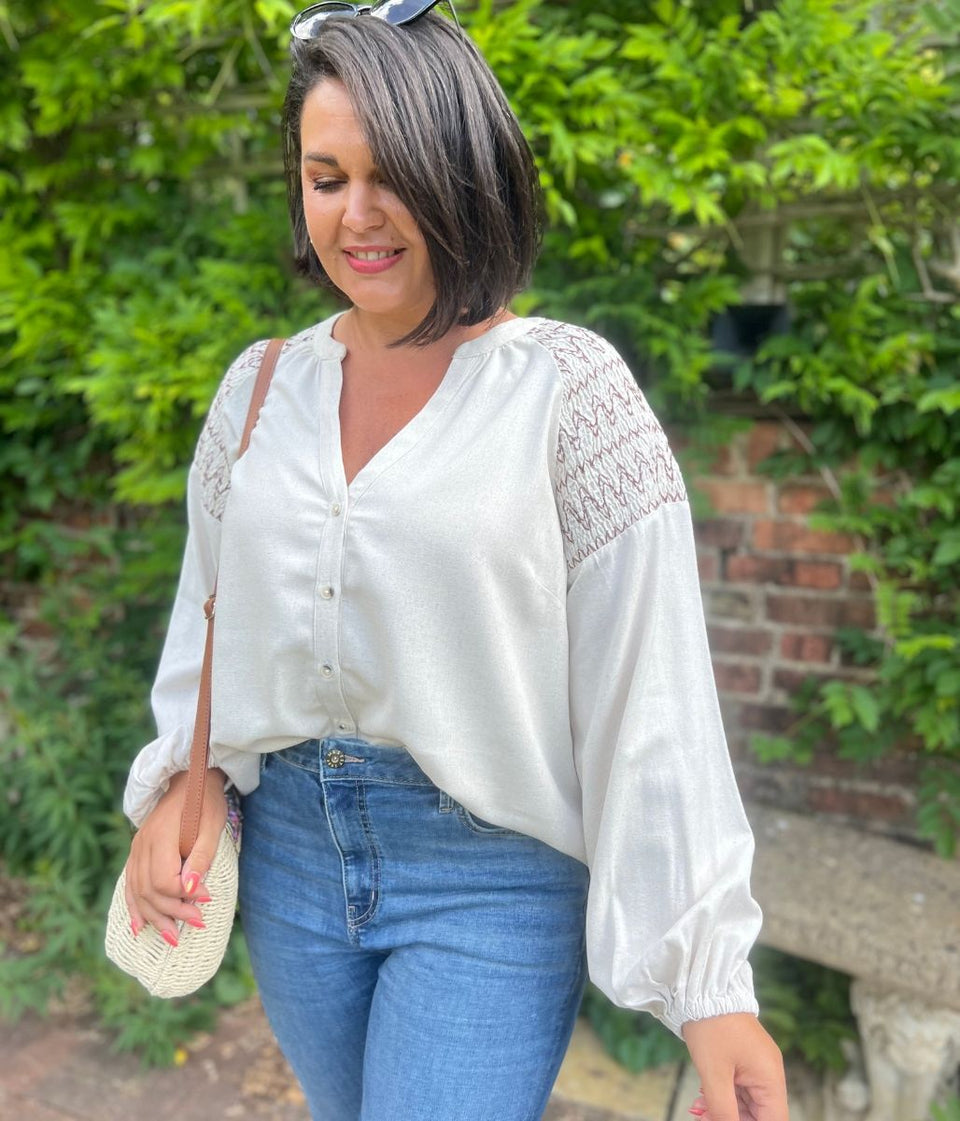 Natural Linen Blend Blouse