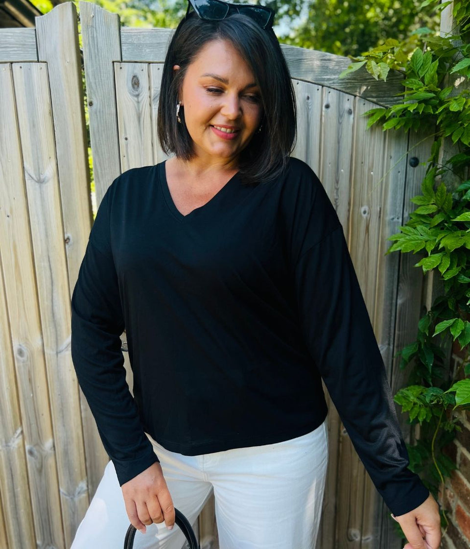 Black V Neck Long Sleeve T Shirt
