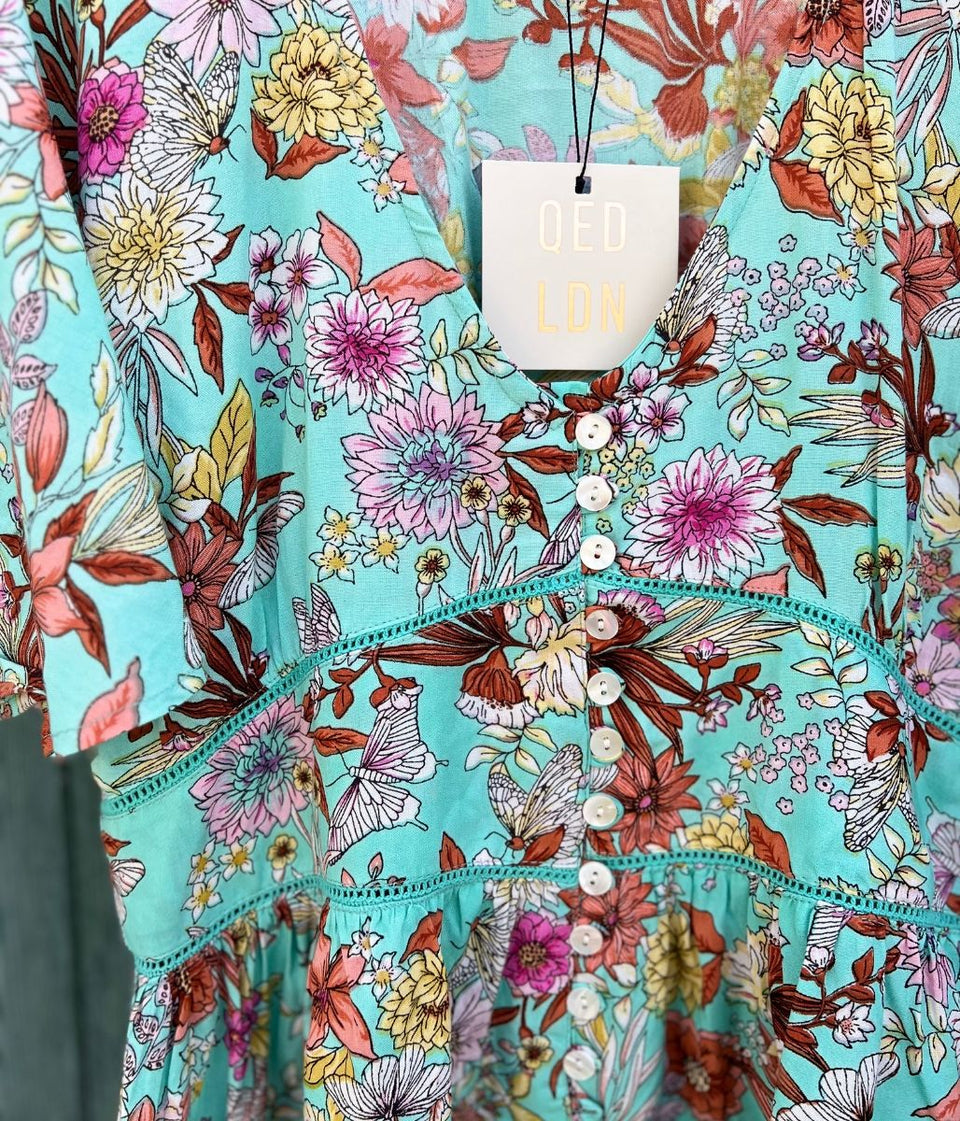 Aqua Ditsy Floral Blouse