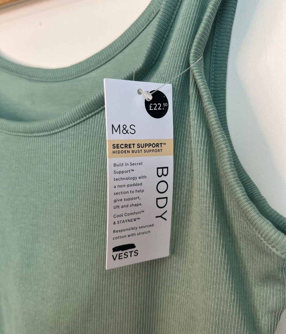 Green Cotton Rich Secret Support Vest Top