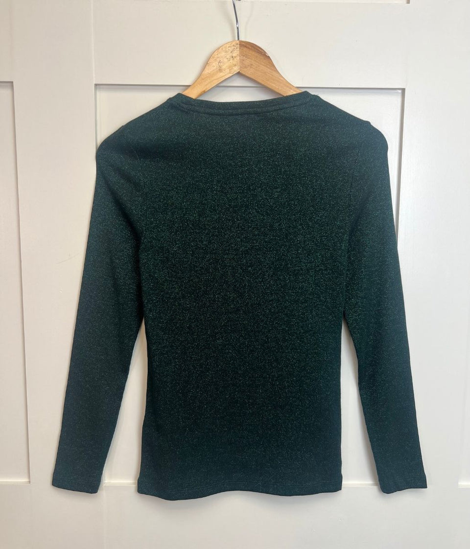 Green Ribbed Sparkly Long Sleeve Top