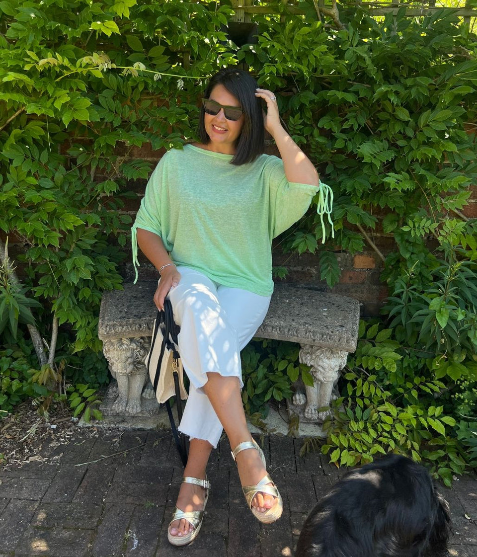 Green Ruched Sleeve Top