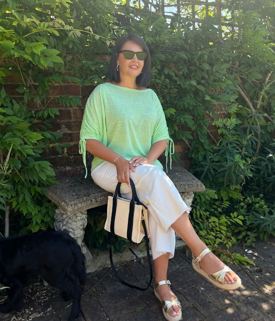 Green Ruched Sleeve Top