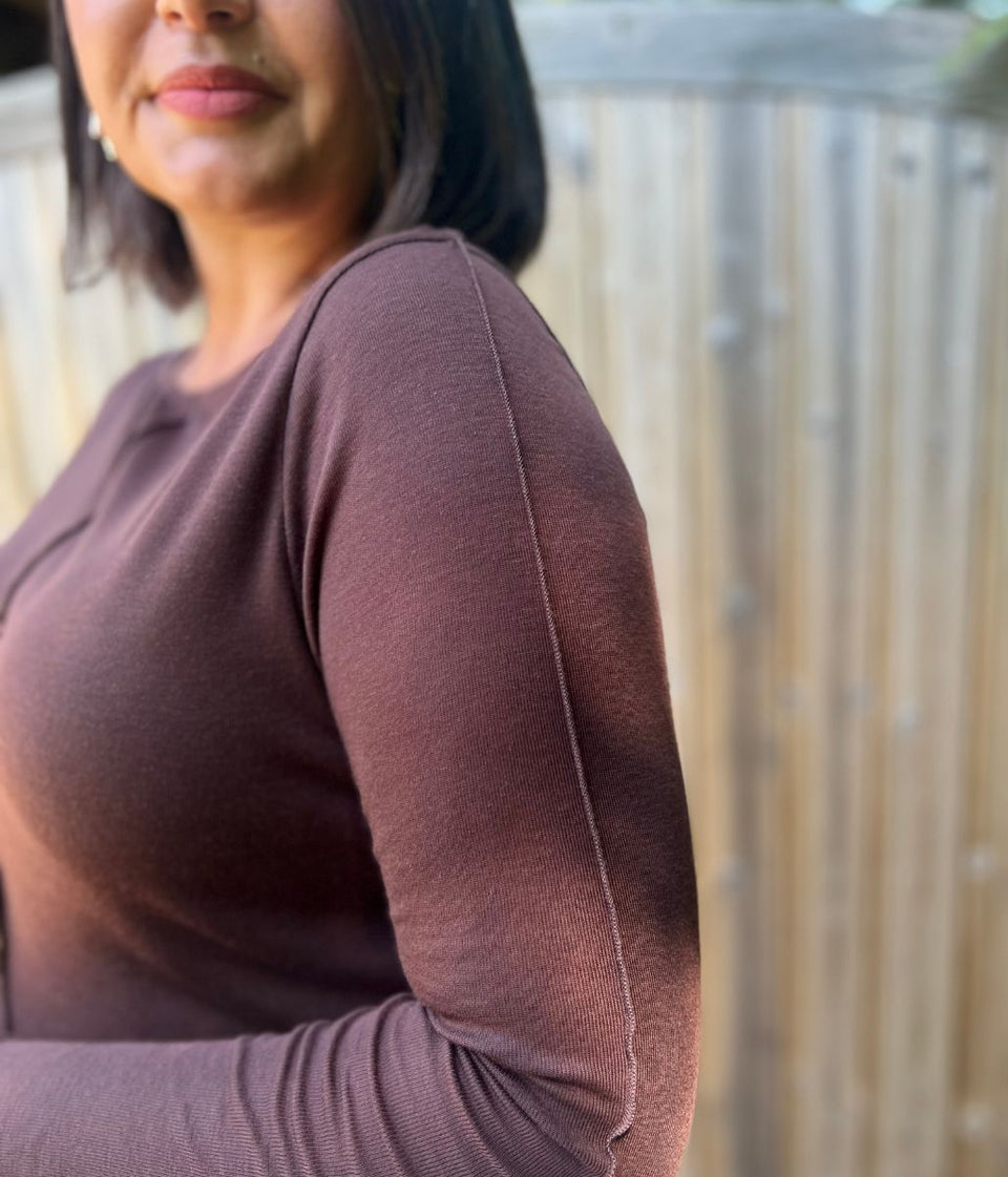 Brown Lyocell Blend Ribbed Top