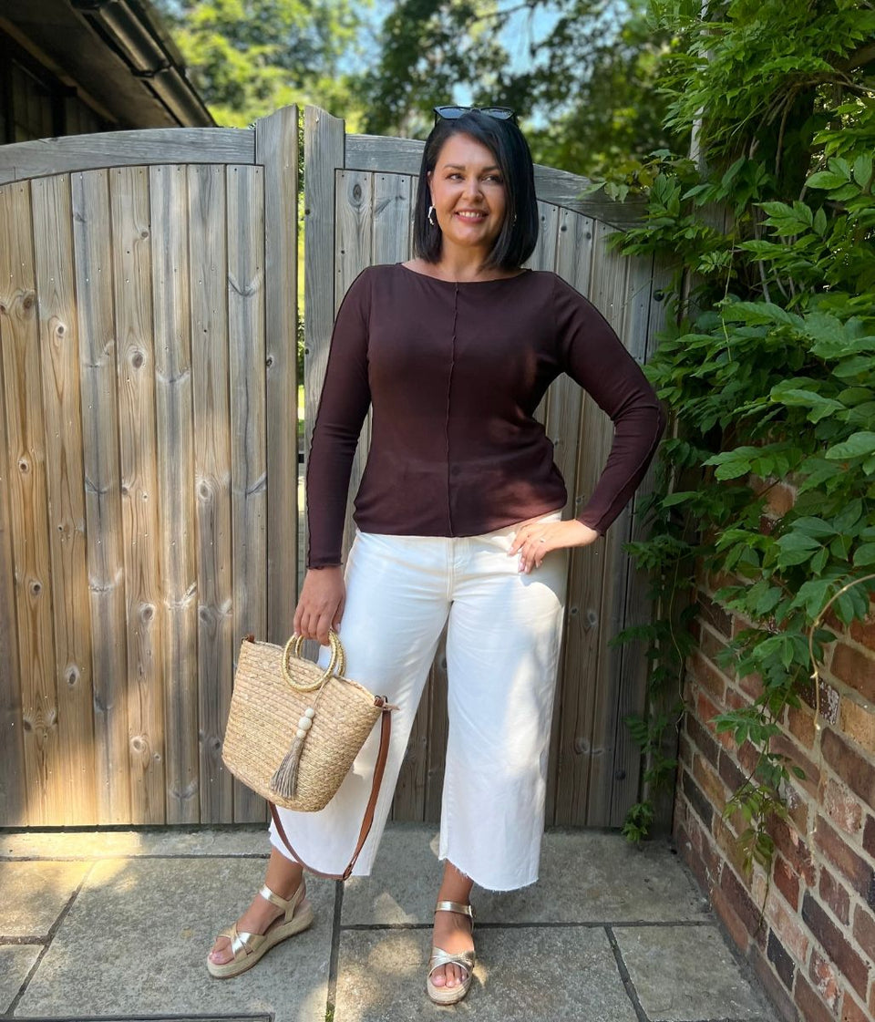 Brown Lyocell Blend Ribbed Top