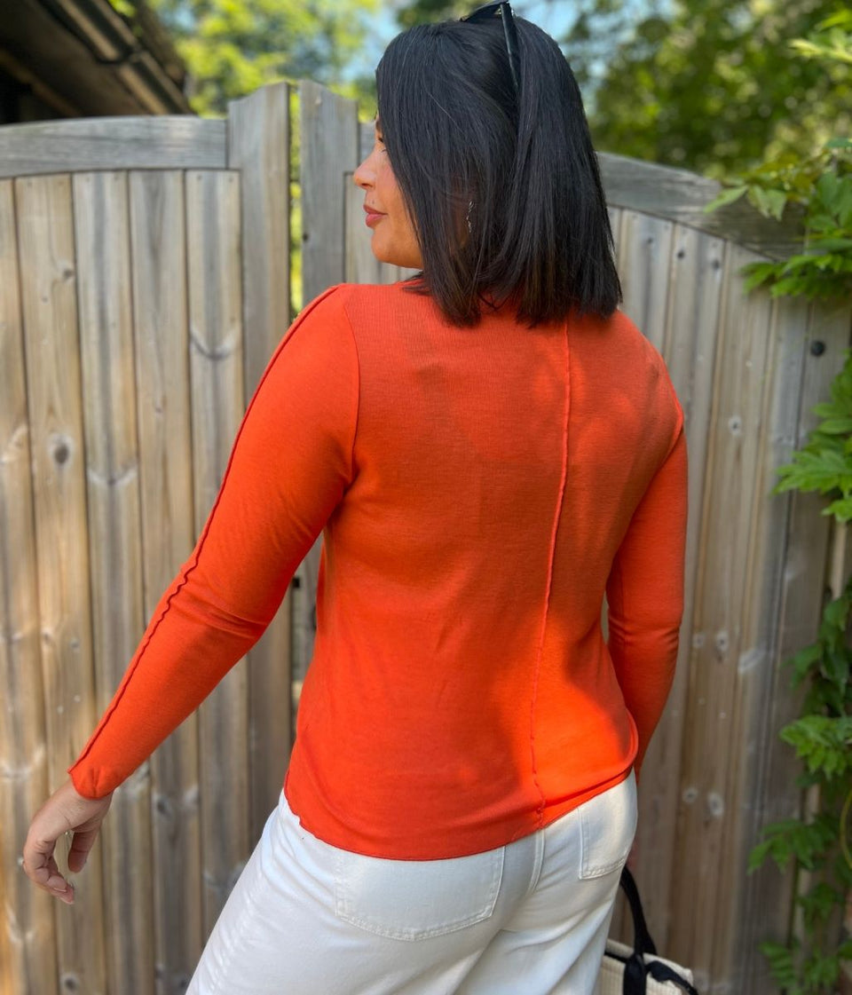 Orange Lyocell Blend Ribbed Top