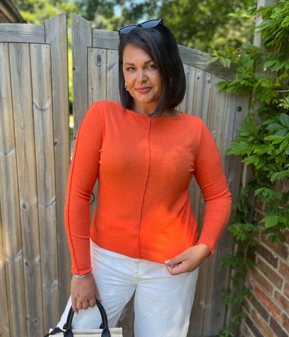 Orange Lyocell Blend Ribbed Top