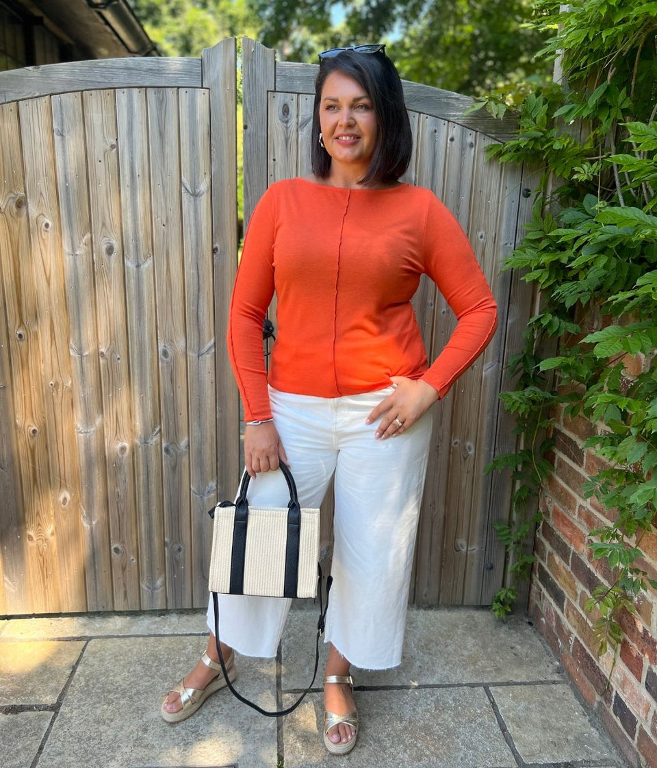 Orange Lyocell Blend Ribbed Top