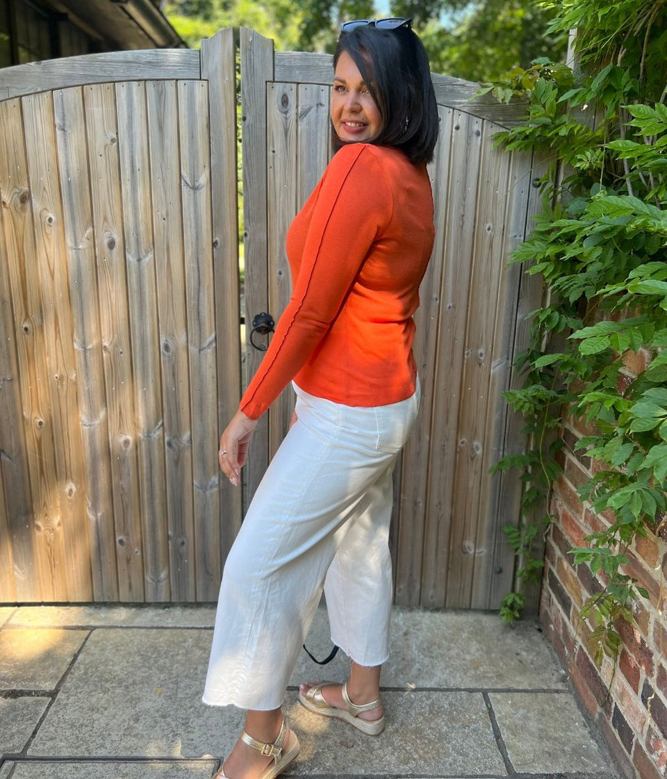 Orange Lyocell Blend Ribbed Top