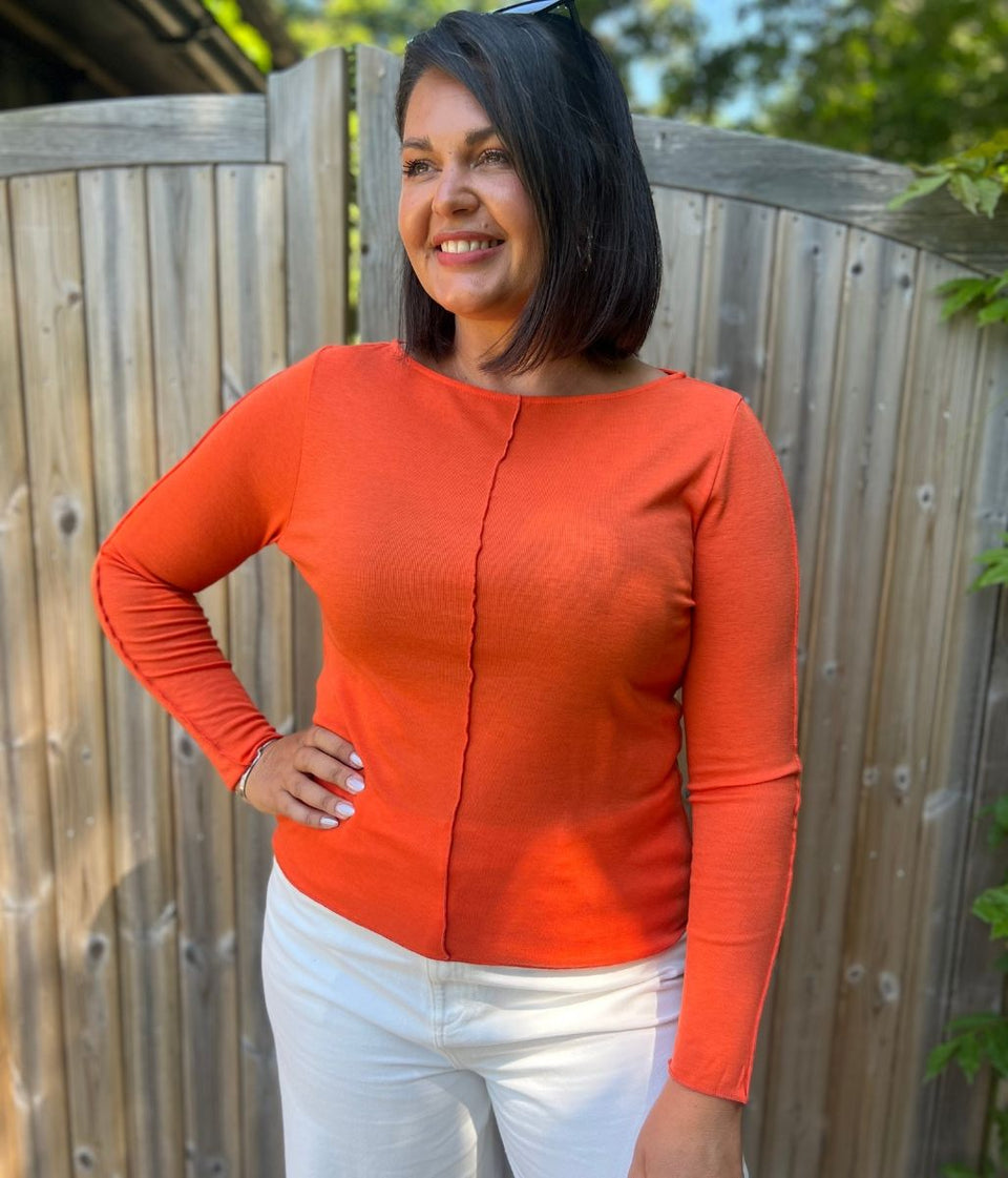 Orange Lyocell Blend Ribbed Top