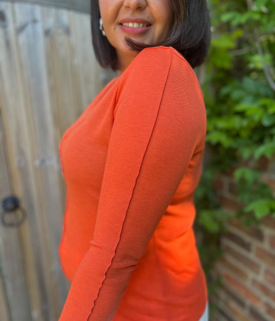 Orange Lyocell Blend Ribbed Top