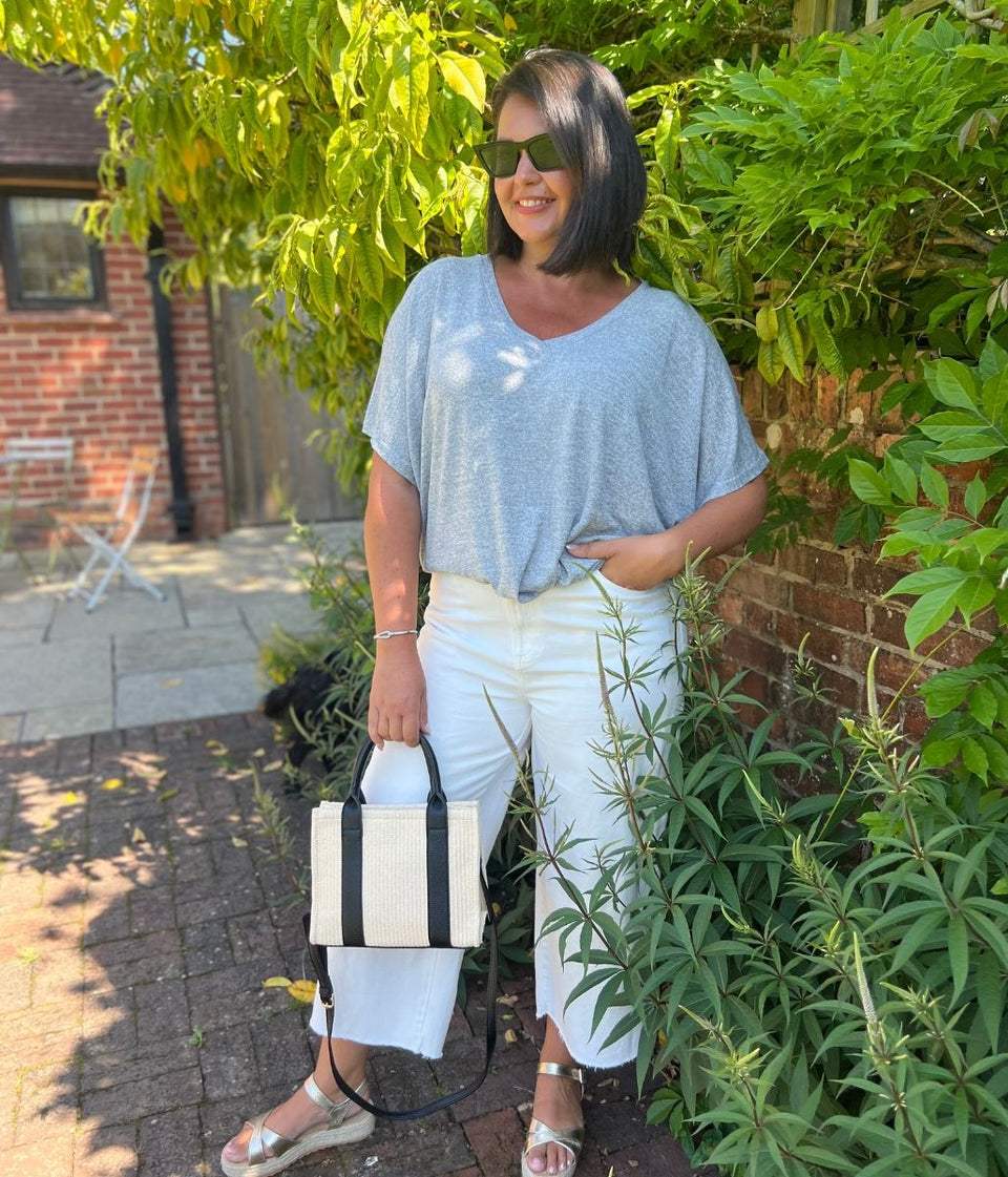Grey V Neck Twist Front Top