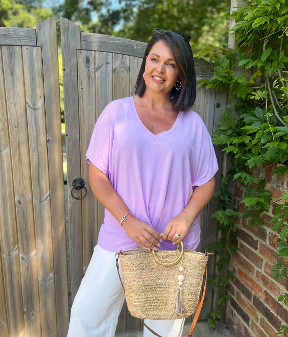 Lilac V Neck Twist Front Top