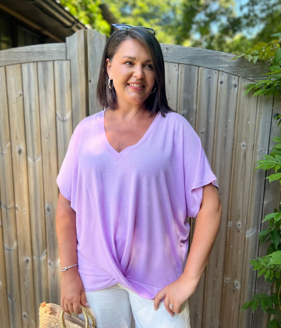 Lilac V Neck Twist Front Top