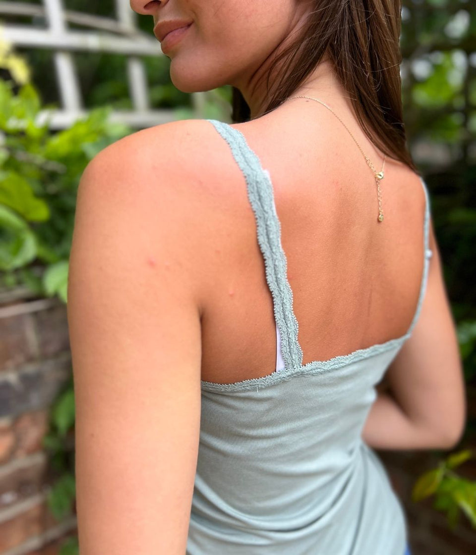 Khaki Lace Trim Cami Top