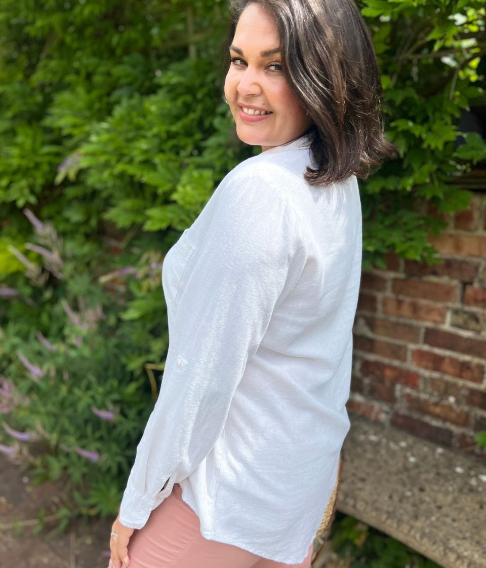 Ivory Linen Blend Pop Over Shirt
