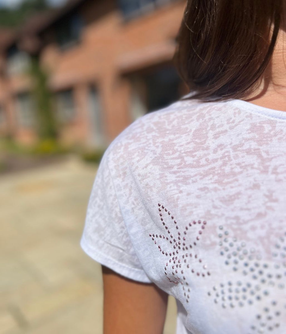 White Sequin Flower Burnout Top