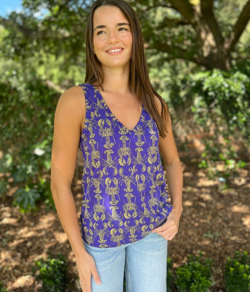 Blue Lobster Print V Neck Slouch Vest