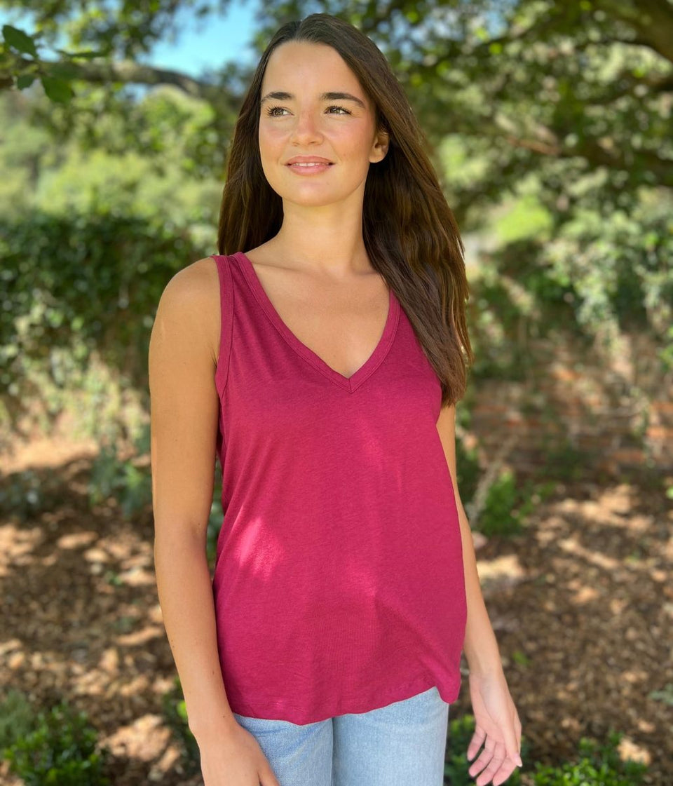 Raspberry V Neck Slouch Vest