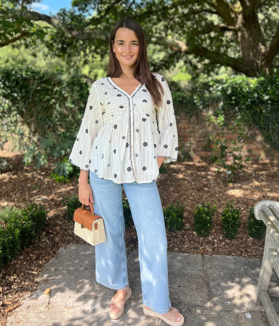 Ivory Boho Embroidered Detail Blouse