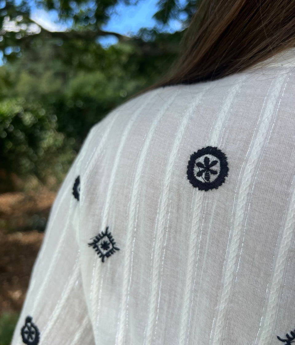 Ivory Boho Embroidered Detail Blouse
