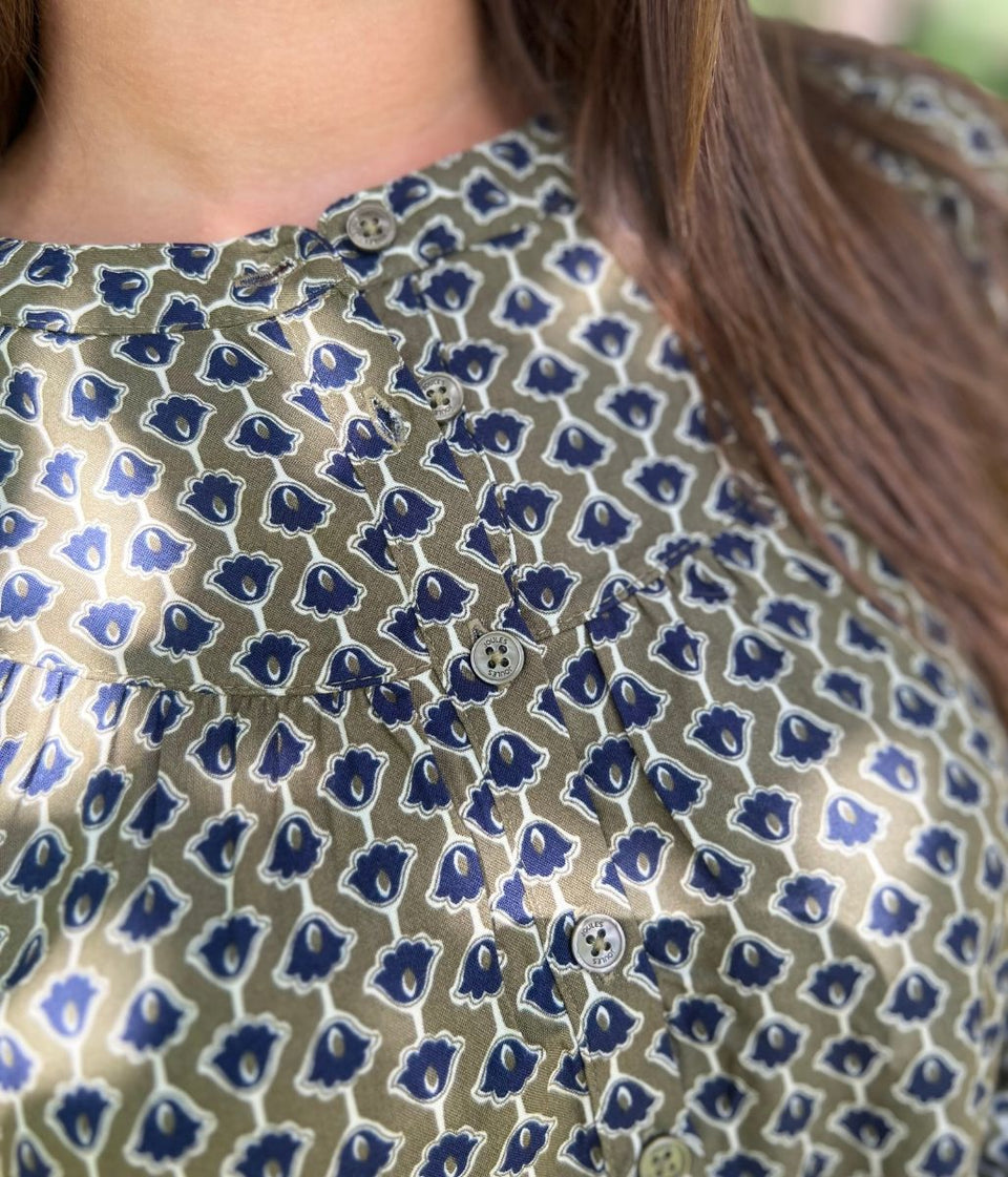 Green Printed Popover Blouse