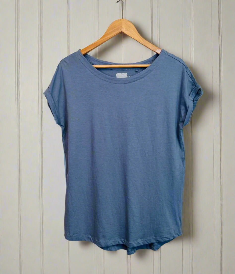 Blue Grey Cap Sleeve Cotton T Shirt