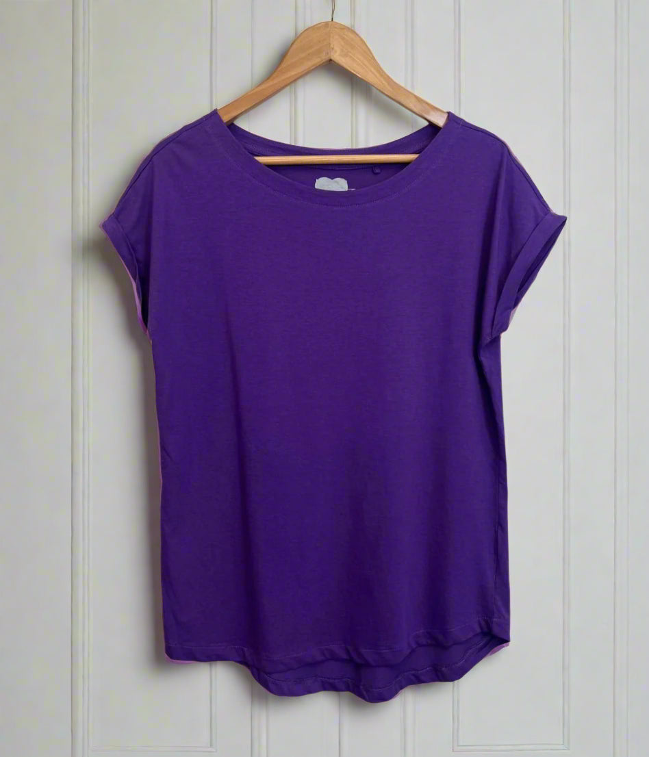 Purple Cap Sleeve Cotton T Shirt