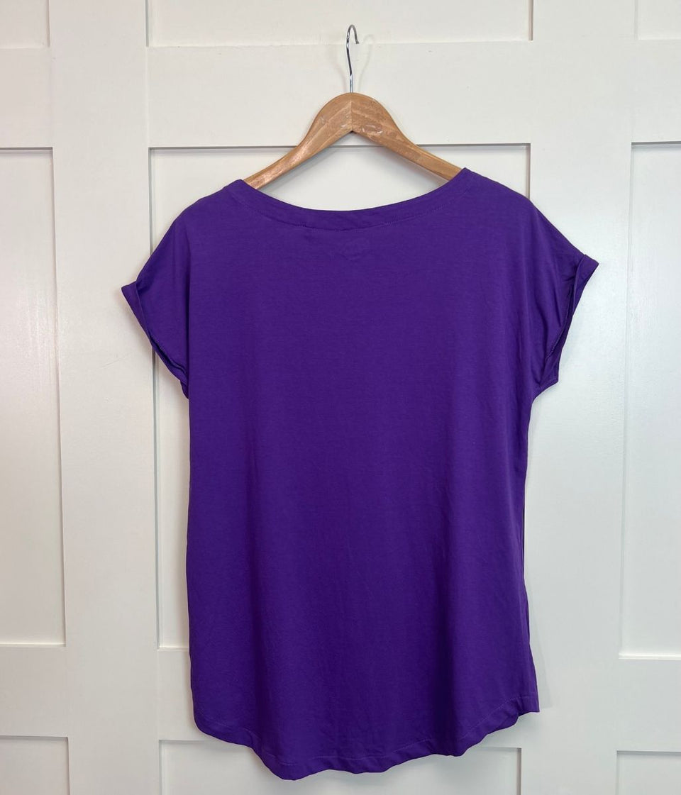 Purple Cap Sleeve Cotton T Shirt
