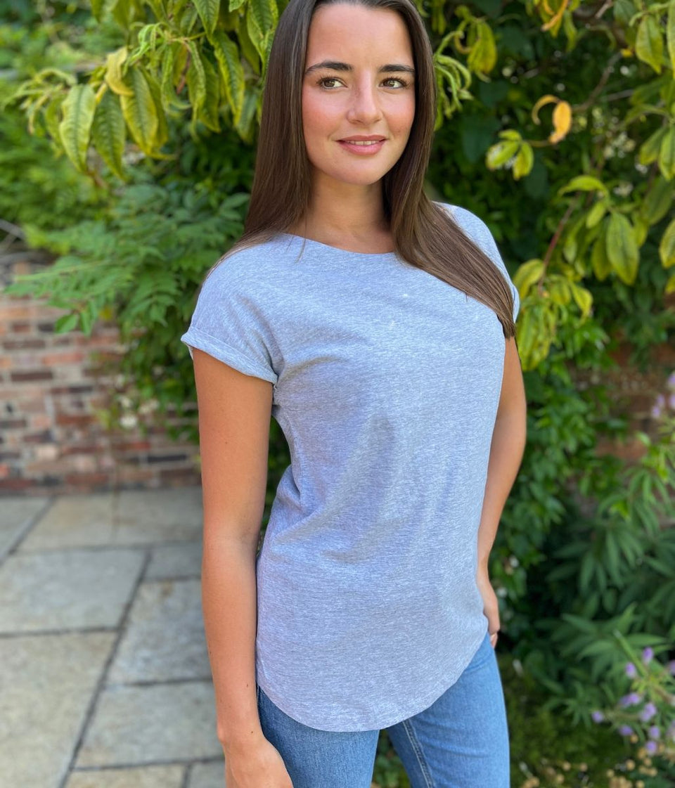 Grey Cap Sleeve Cotton T Shirt