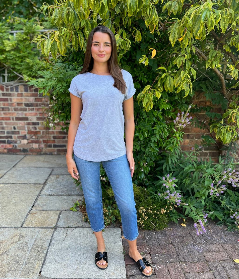Grey Cap Sleeve Cotton T Shirt