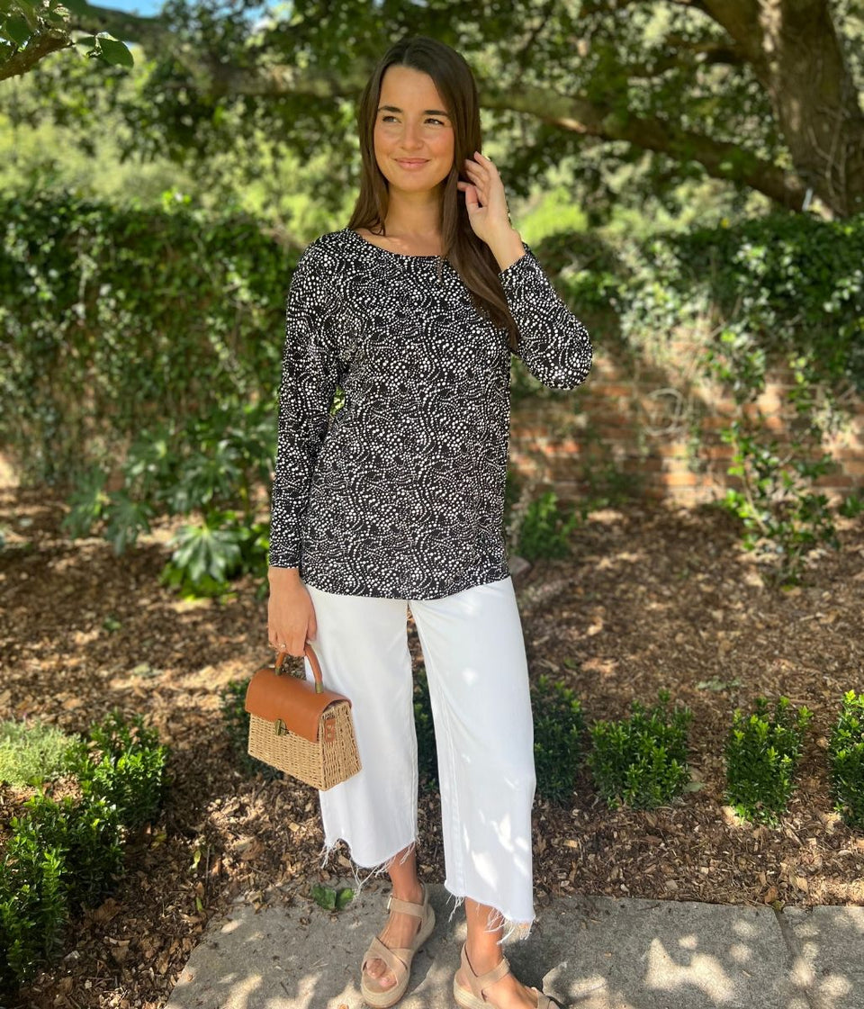 Spotted Relaxed V Back Top