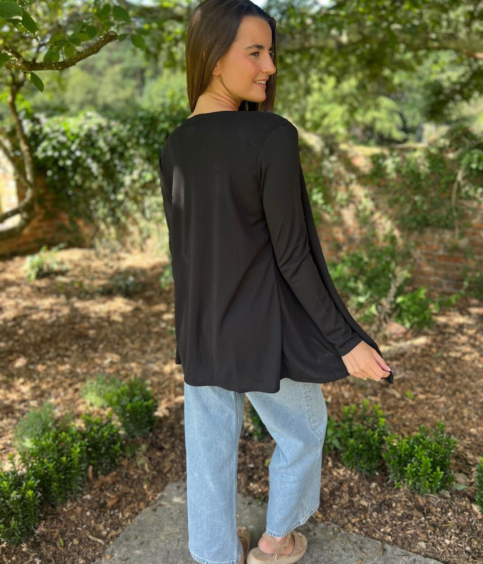 Black Waterfall Open Lightweight Cardigan