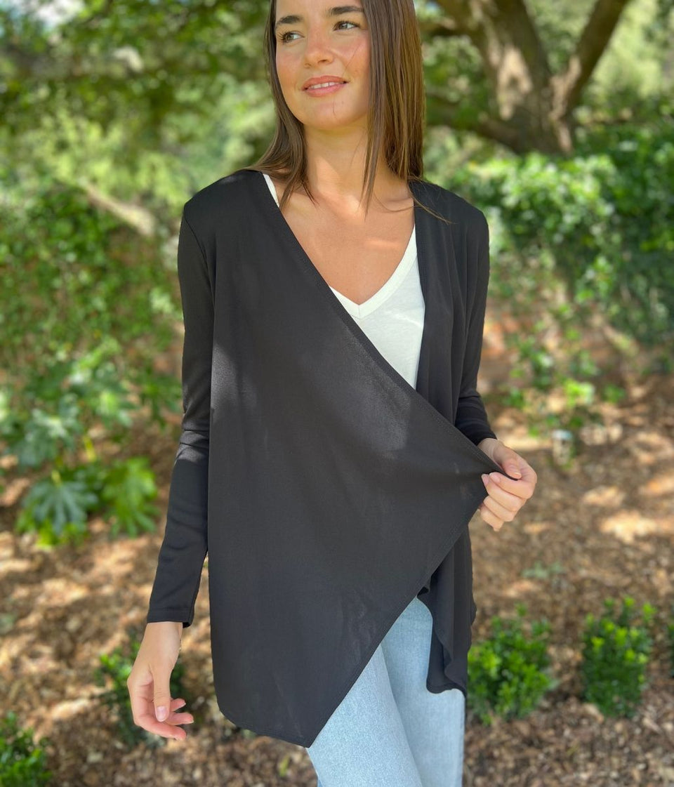 Black Waterfall Open Lightweight Cardigan