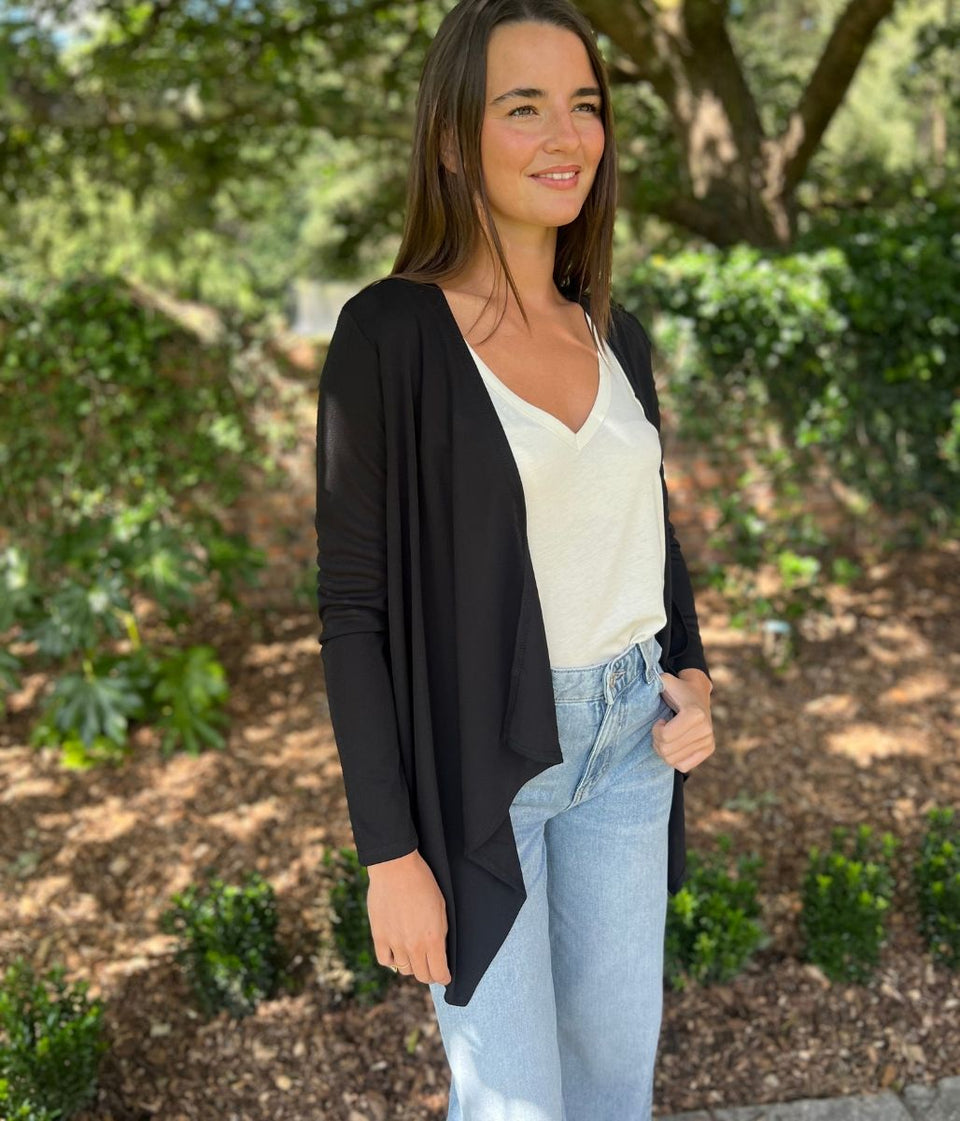 Black Waterfall Open Lightweight Cardigan