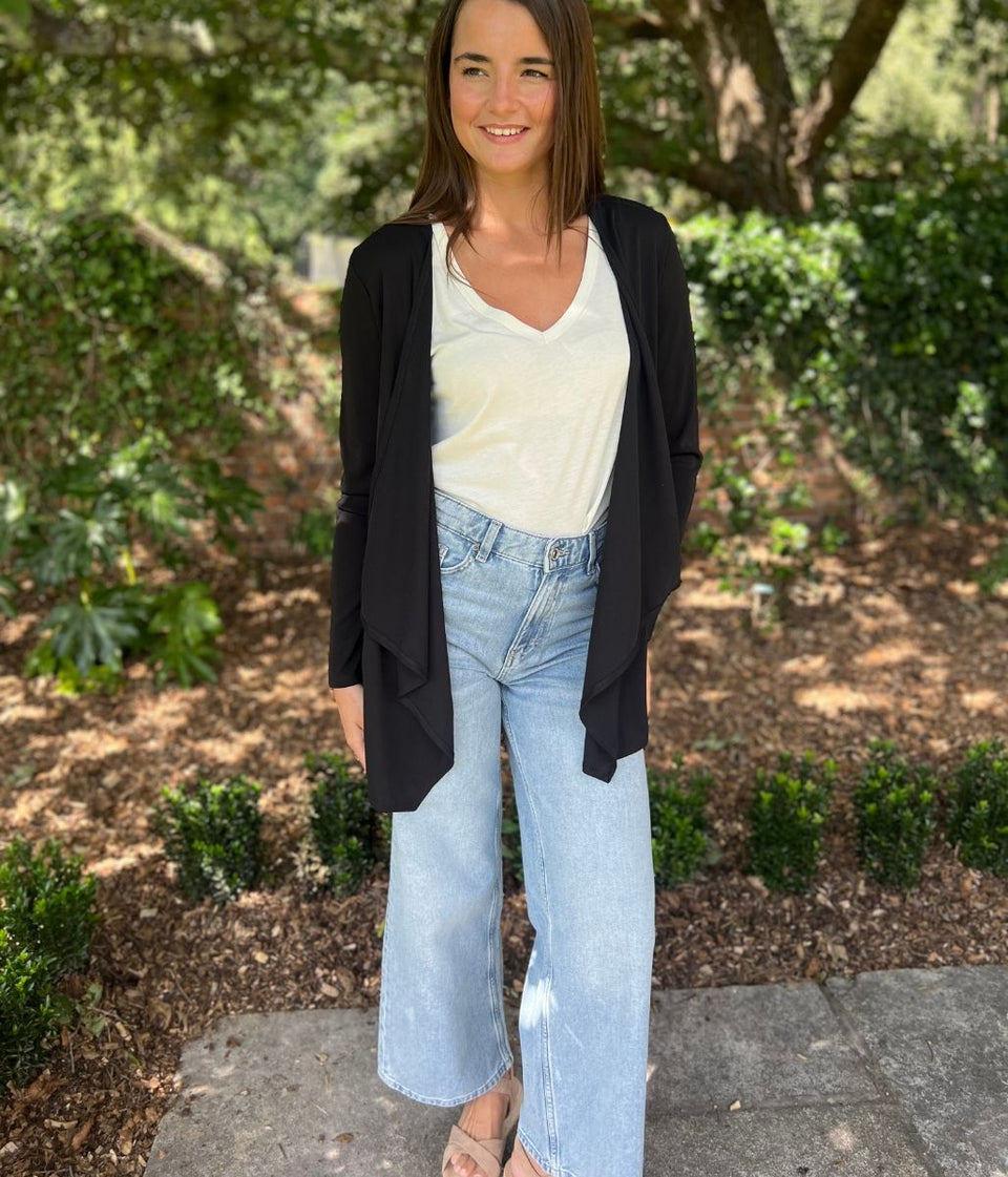 Black Waterfall Open Lightweight Cardigan