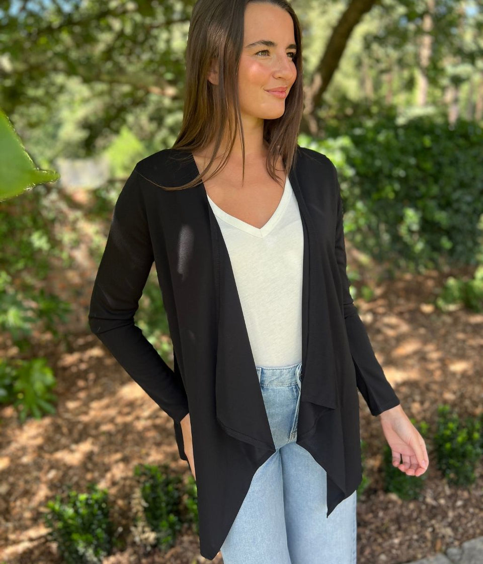 Black Waterfall Open Lightweight Cardigan
