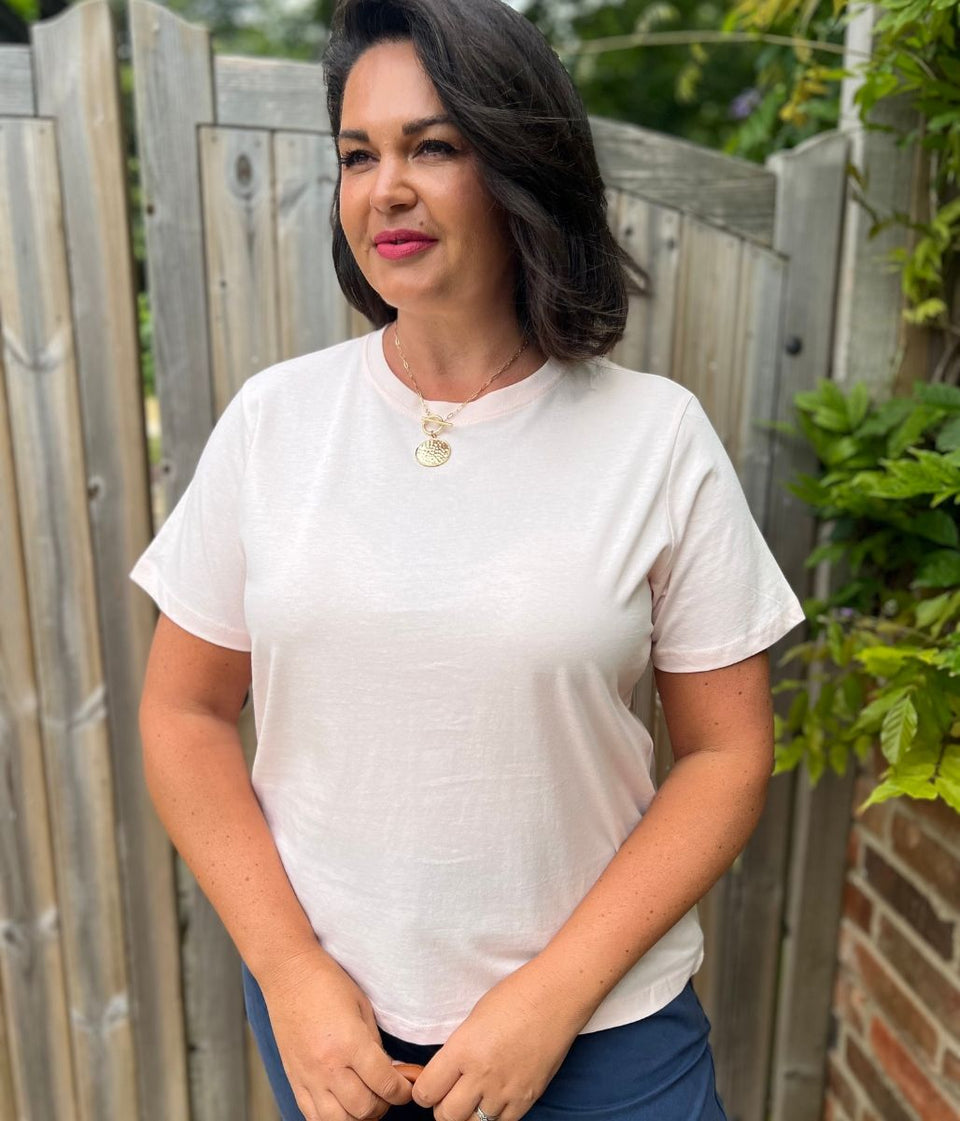 Pastel Pink Straight Fit Cotton Tee