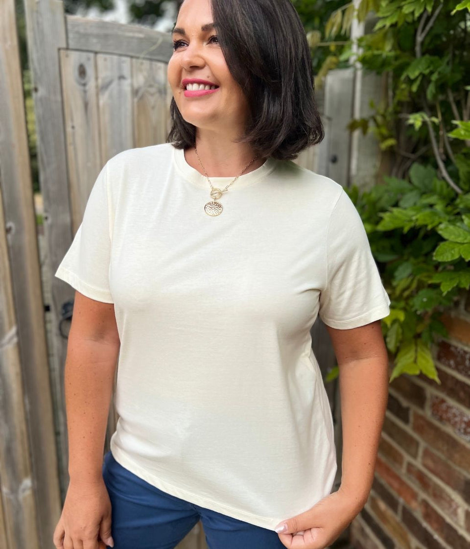 Ecru Straight Fit Cotton Tee