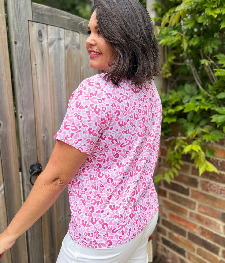Pink Animal Print Straight Fit Cotton Tee