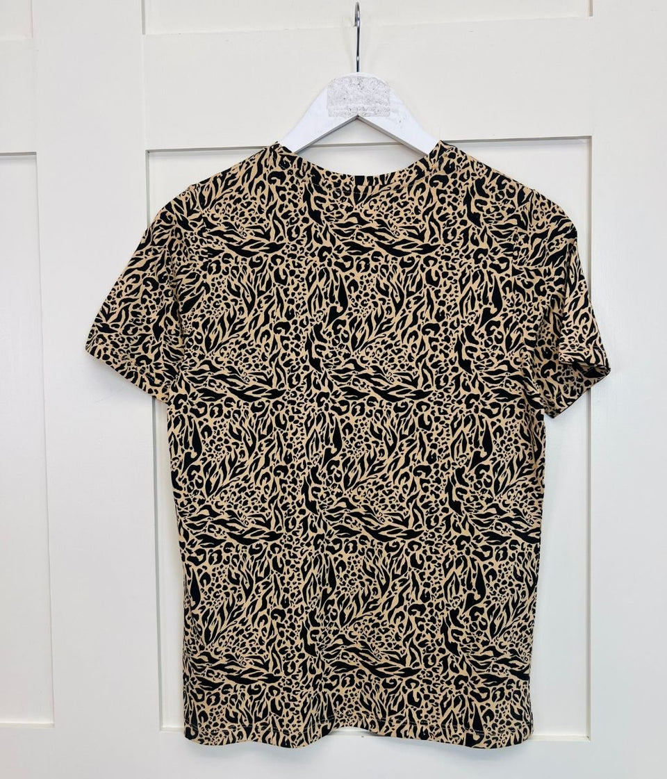 Beige Animal Print Straight Fit Cotton Tee